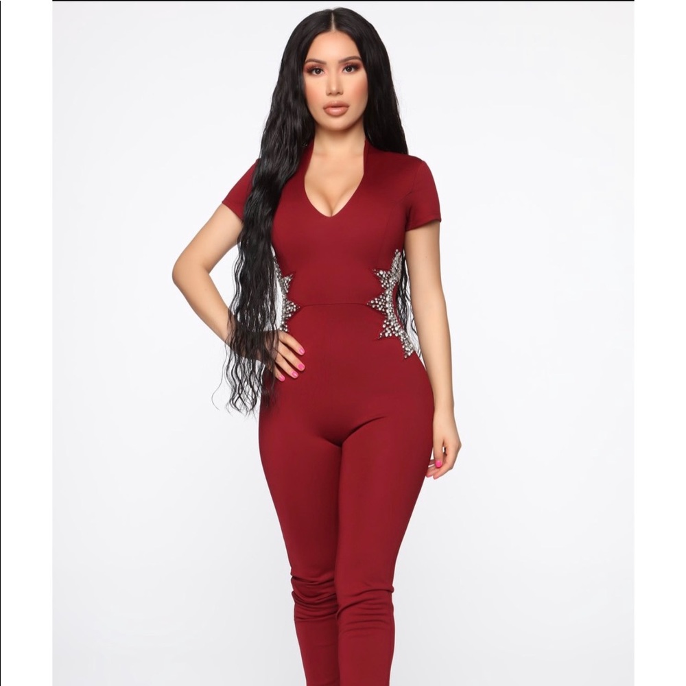 Rinestones Burgendy Jumpsuit